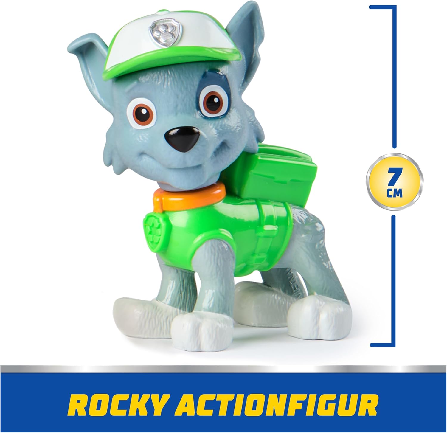 Spin Master PAW Patrol recycling truck toy with Rocky figure, featuring colorful truck design and Rocky character accessories.