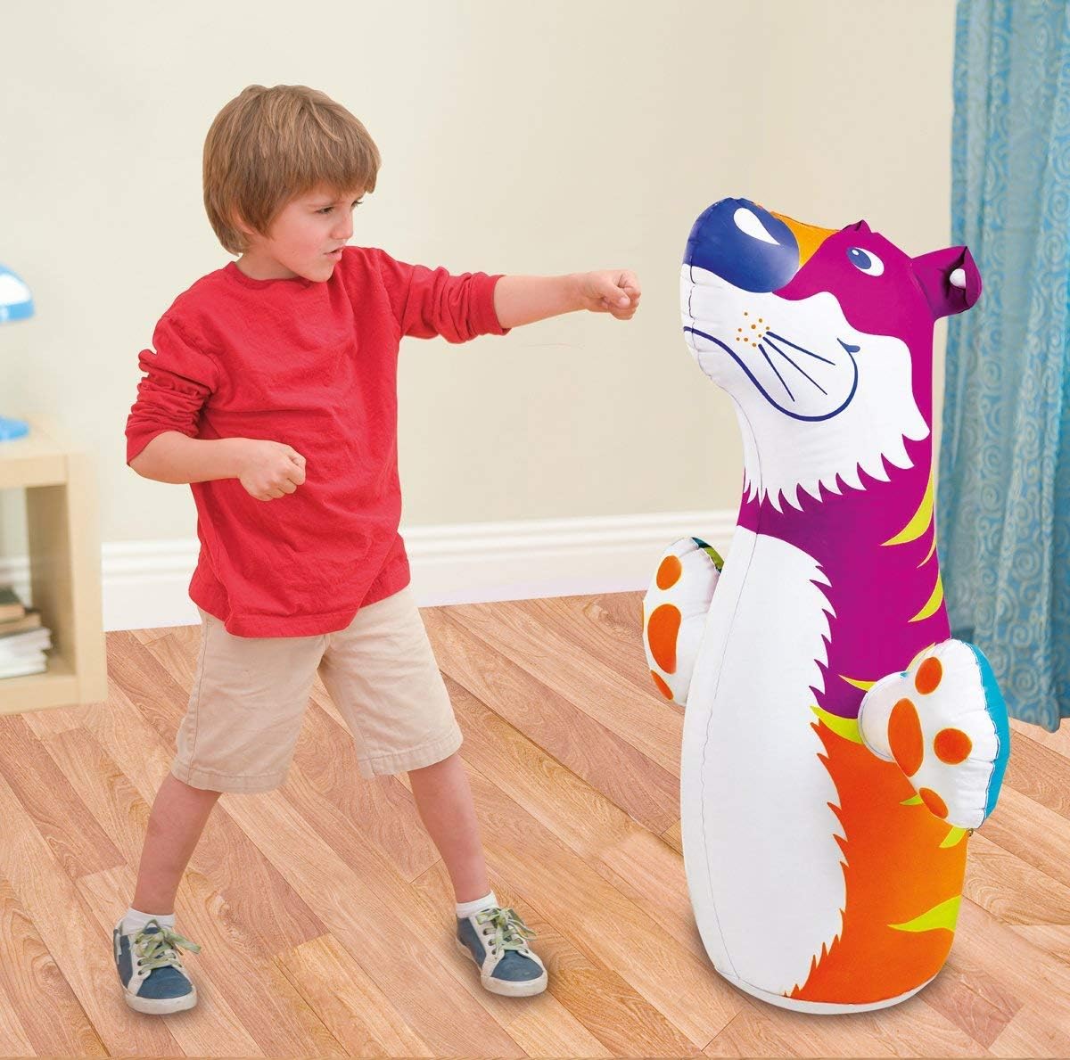 Colorful Intex 3-D Bop Bag inflatable tiger toy in multi-color with playful design, perfect for kids' indoor and outdoor play.