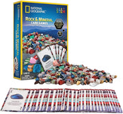 National Geographic rock and mineral card game set by Playzokids featuring colorful illustrated cards for educational fun.