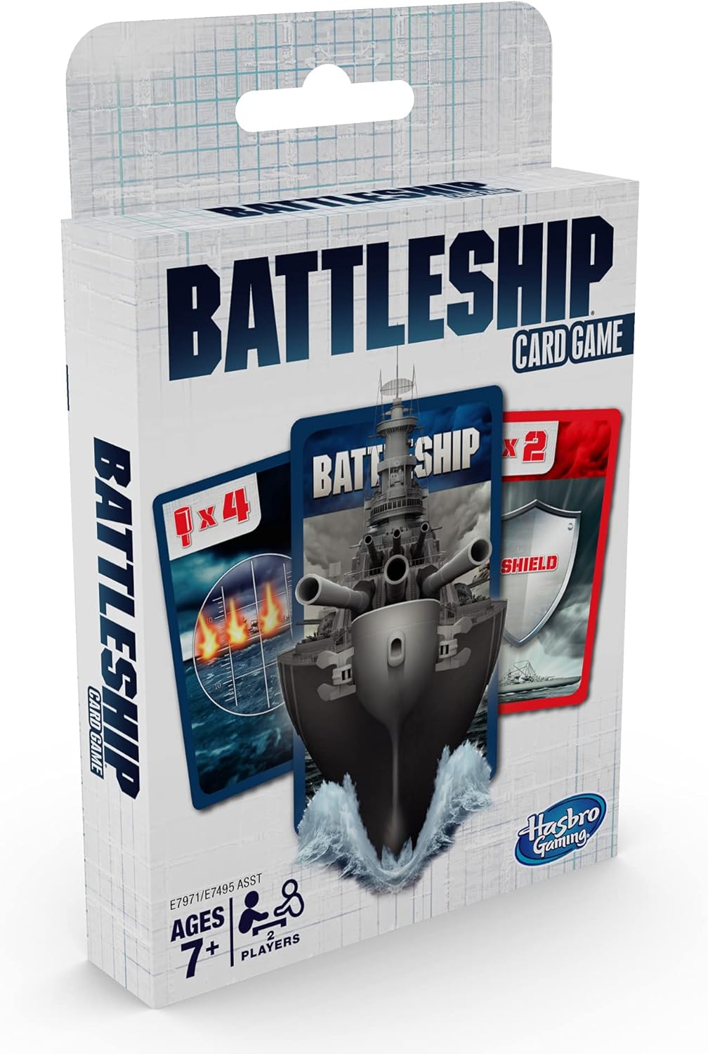 Hasbro Gaming Classic Battleship card game with colorful game box and cards for strategic naval battles fun.
