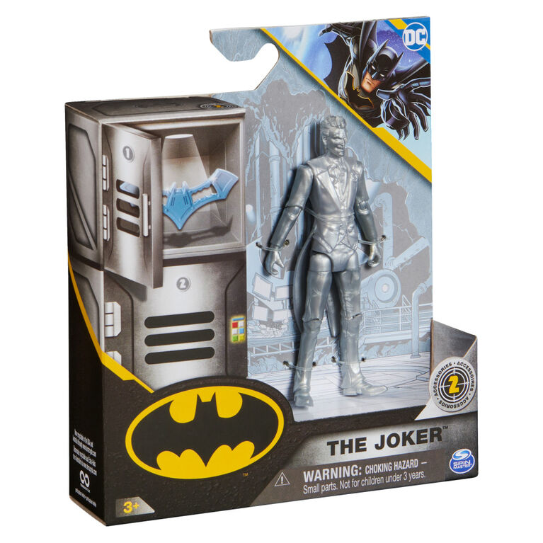 Spin Master Silver Jocker 4-inch action figure with detailed costume and accessories, designed for collectible superhero fans.
