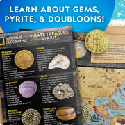 Playzokids National Geographic Pirate Treasure Dig Kit with excavation tools and buried treasure replica for kids' adventure play.