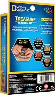 National Geographic Playzokids Carved Treasure Mini Dig Kit with small excavation tools and treasure artifacts for kids' adventure fun.