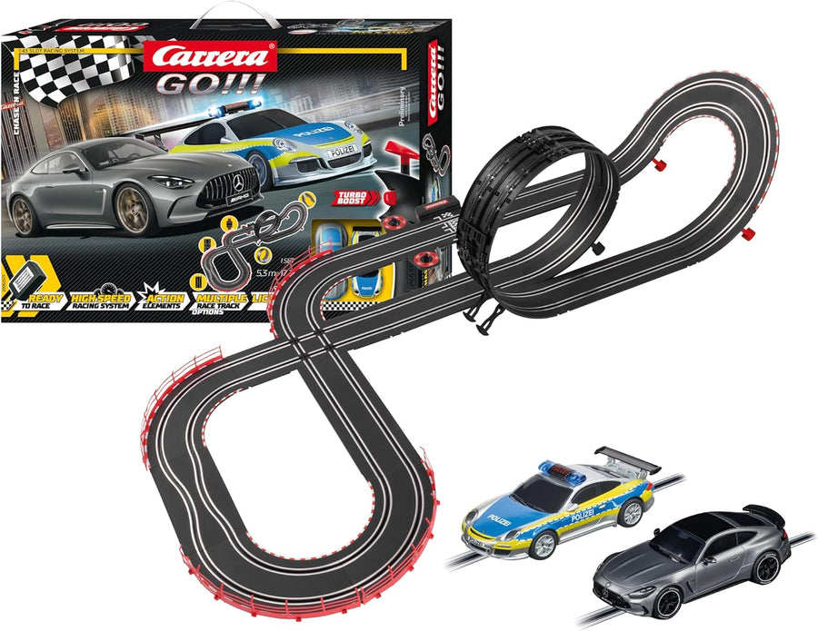 Carrera GO!!! Chase 'n Race Track Set toy with colorful racing track, cars, and accessories for kids' race car play.