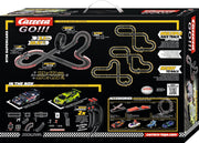 Carrera GO!!! DTM Supercars slot car racing set with colorful race cars, track pieces, and racing accessories for kids.