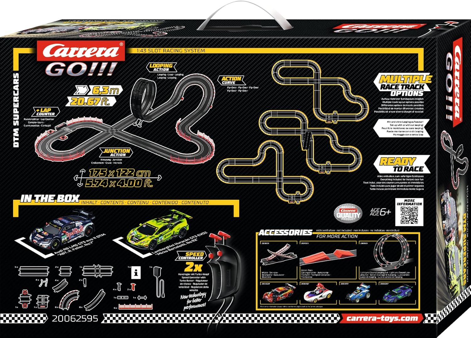 Carrera GO!!! DTM Supercars slot car racing set with colorful race track and detailed miniature cars for kids and racing fans.