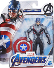 Captain America Marvel Avengers Endgame team suit action figure by Hasbro, 6-inch toy with detailed costume and shield.