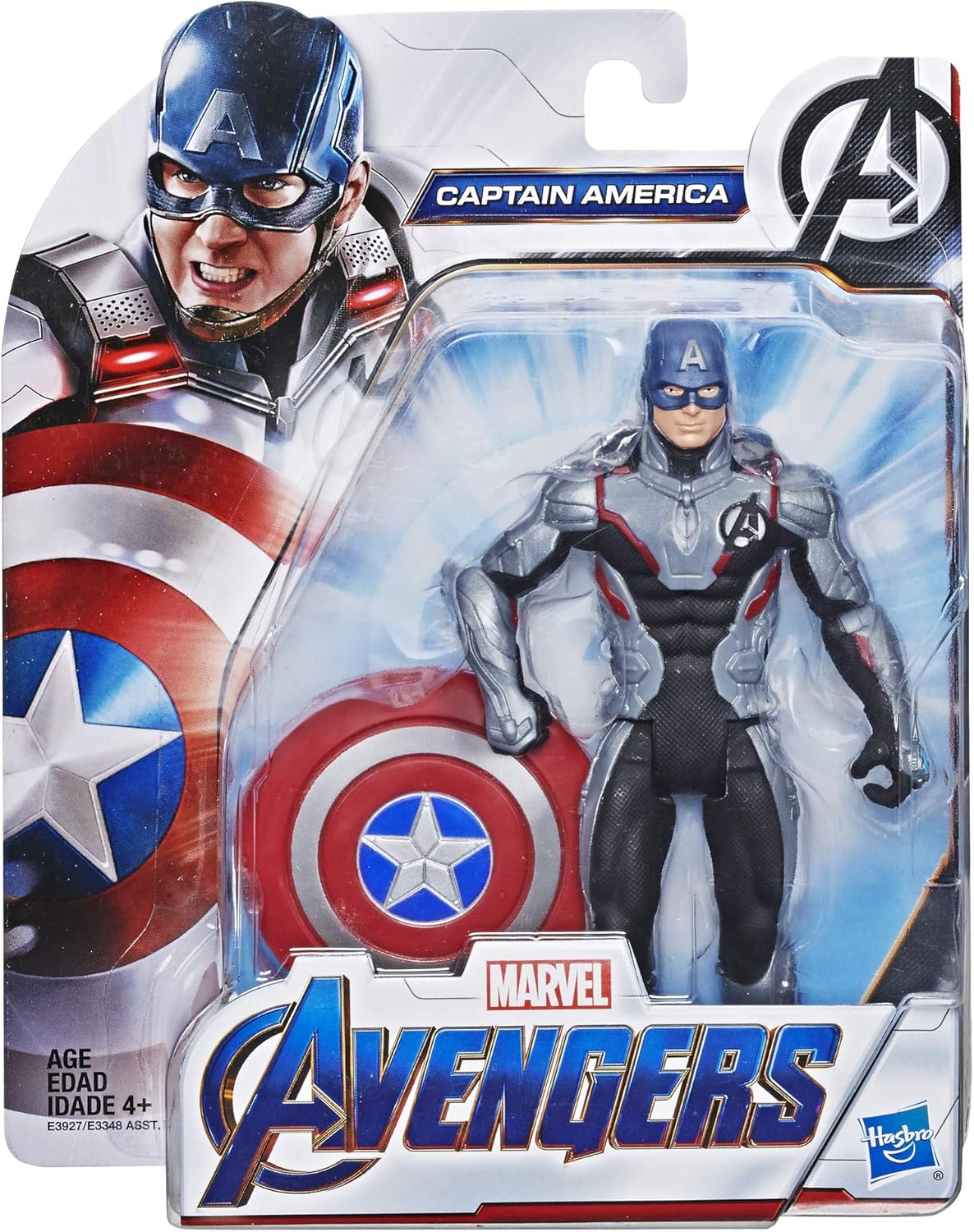 Captain America Marvel Avengers Endgame team suit action figure by Hasbro, 6-inch collectible with detailed costume and shield.