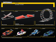Carrera GO!!! DTM Supercars slot car racing set with colorful race cars, track pieces, and racing accessories for kids.