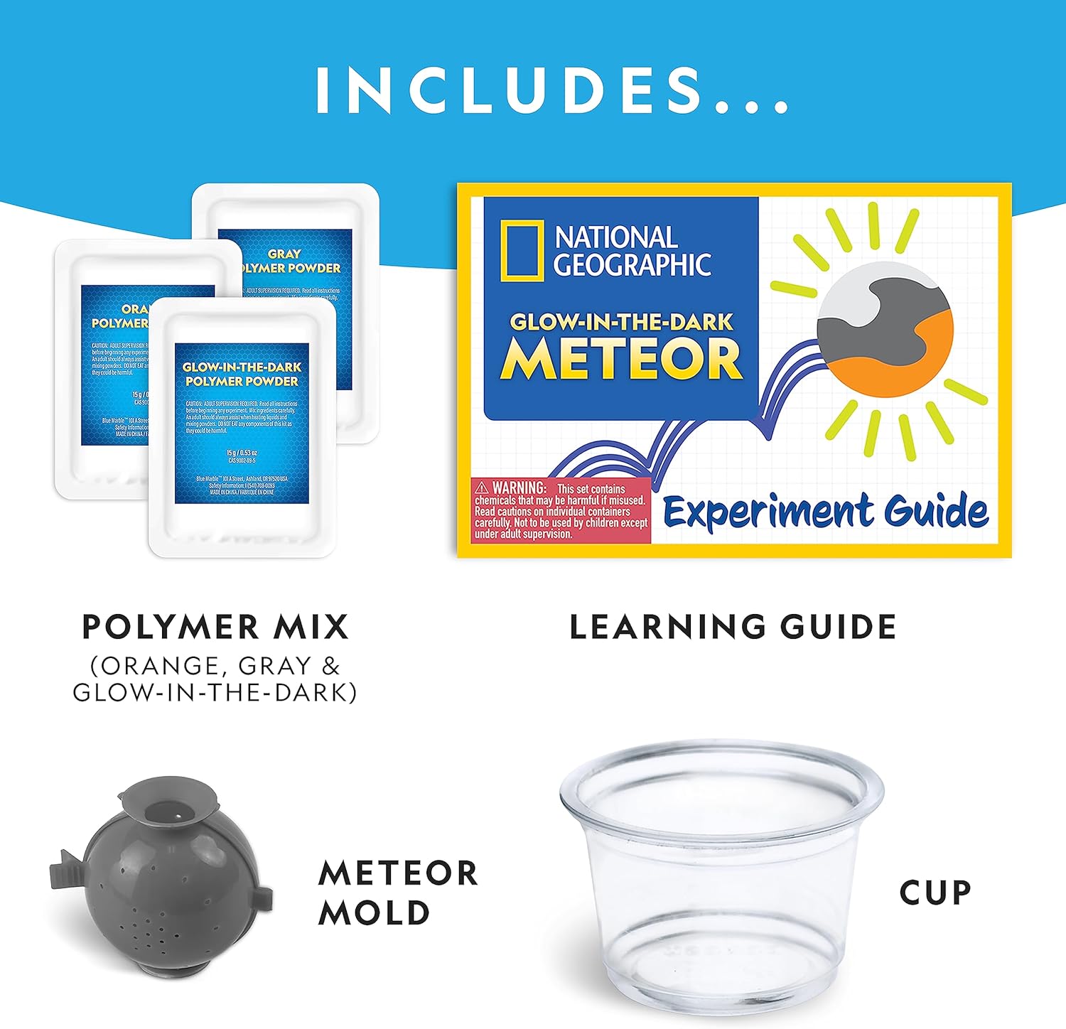 Playzokids National Geographic glow-in-the-dark meteor toy with detailed surface and luminous features for space exploration fun.
