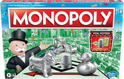 Hasbro Monopoly family board game with colorful game board, tokens, and property cards for fun family gaming sessions.