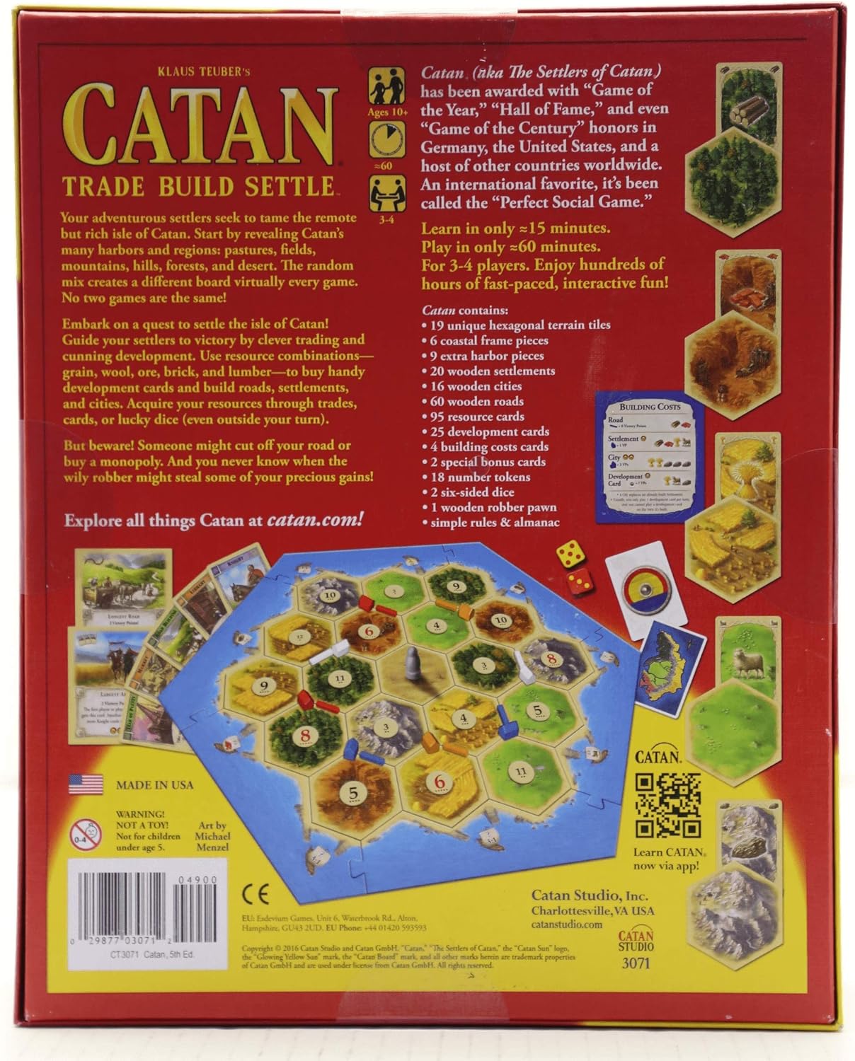 Playzokids Catan 6th Edition trade and build Settlers of Catan board game with colorful game pieces and hex tiles.