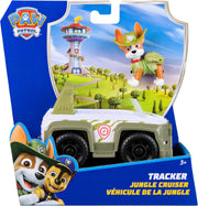 Spin Master PAW Patrol Jungle Jeep toy with Tracker figure, featuring vibrant jungle-themed vehicle and character for kids' play.