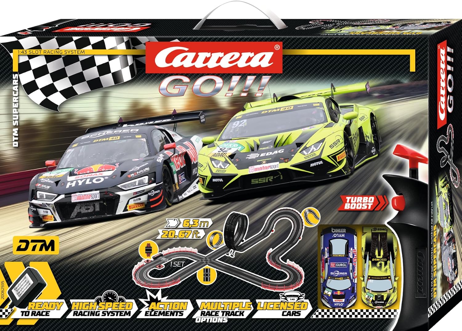 Carrera GO!!! DTM Supercars slot car racing set with colorful race track and detailed miniature race cars for kids and enthusiasts