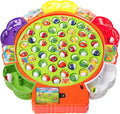 Multicolor battery-operated fishing game toy with fishing rods and colorful plastic fish for kids' play and entertainment.