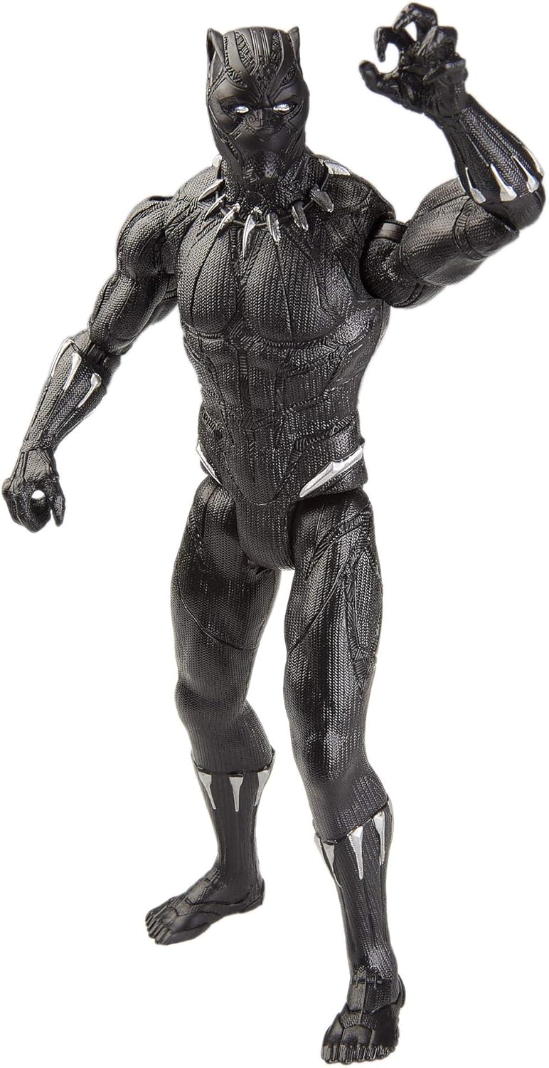 Black Panther Marvel Avengers toy by Hasbro, 6-inch action figure with detailed costume and dynamic pose.