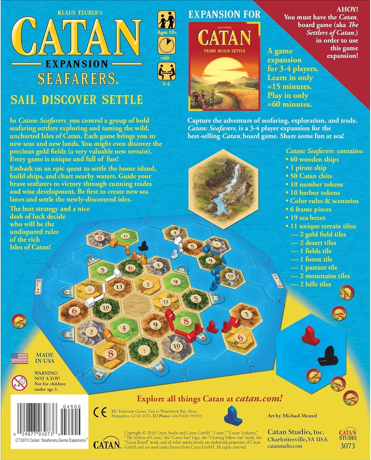 Playzokids Catan Seafarers expansion set with colorful game pieces and map for the popular Catan board game.
