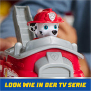 Paw Patrol Marshall fire truck toy with Marshall figure from Spin Master, featuring detailed rescue vehicle and character.