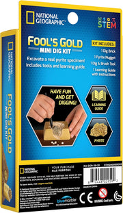 National Geographic Carded Fool's Gold Mini Dig Kit by Playzokids, with tools and miniature gold nuggets for educational gemstone discovery