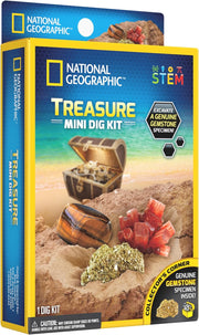 National Geographic Playzokids Carved Treasure Mini Dig Kit with small excavation tools and treasure artifacts for kids' adventure fun.
