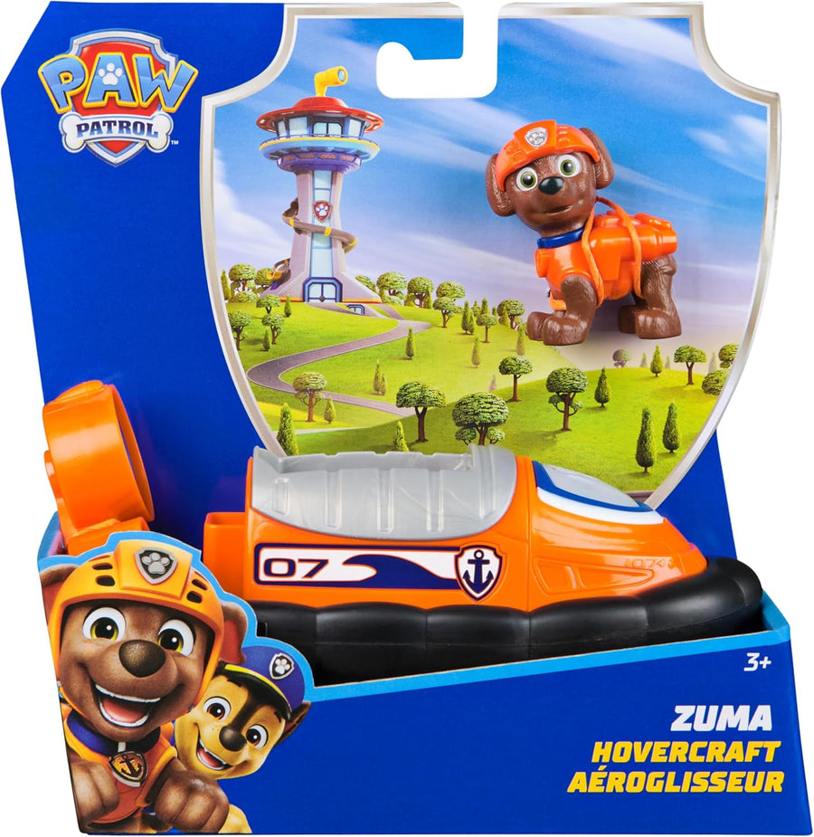 Spin Master PAW Patrol Air Cushion Boat toy with Zuma dog figure, featuring vibrant colors and detailed marine design.