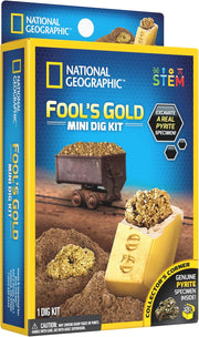 National Geographic Carded Fool's Gold Mini Dig Kit by Playzokids, with tools and miniature gold nuggets for educational gemstone discovery
