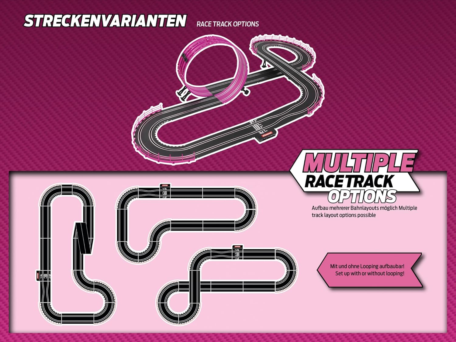 Carrera GO!!! pink action racing race track set with colorful cars and racing accessories for kids' toy entertainment