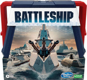Hasbro Battleship Classic Board Game with colorful game grid and ships on the game box, ready for strategic battles