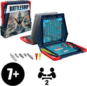 Hasbro Battleship Classic Board Game with colorful game grid and ships on the game box, ready for strategic battles