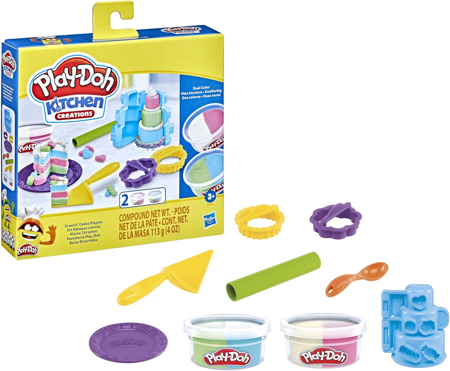 Play-Doh Kitchen Creations small tart playset with two tins, colorful toy set for creative pretend baking by Hasbro.