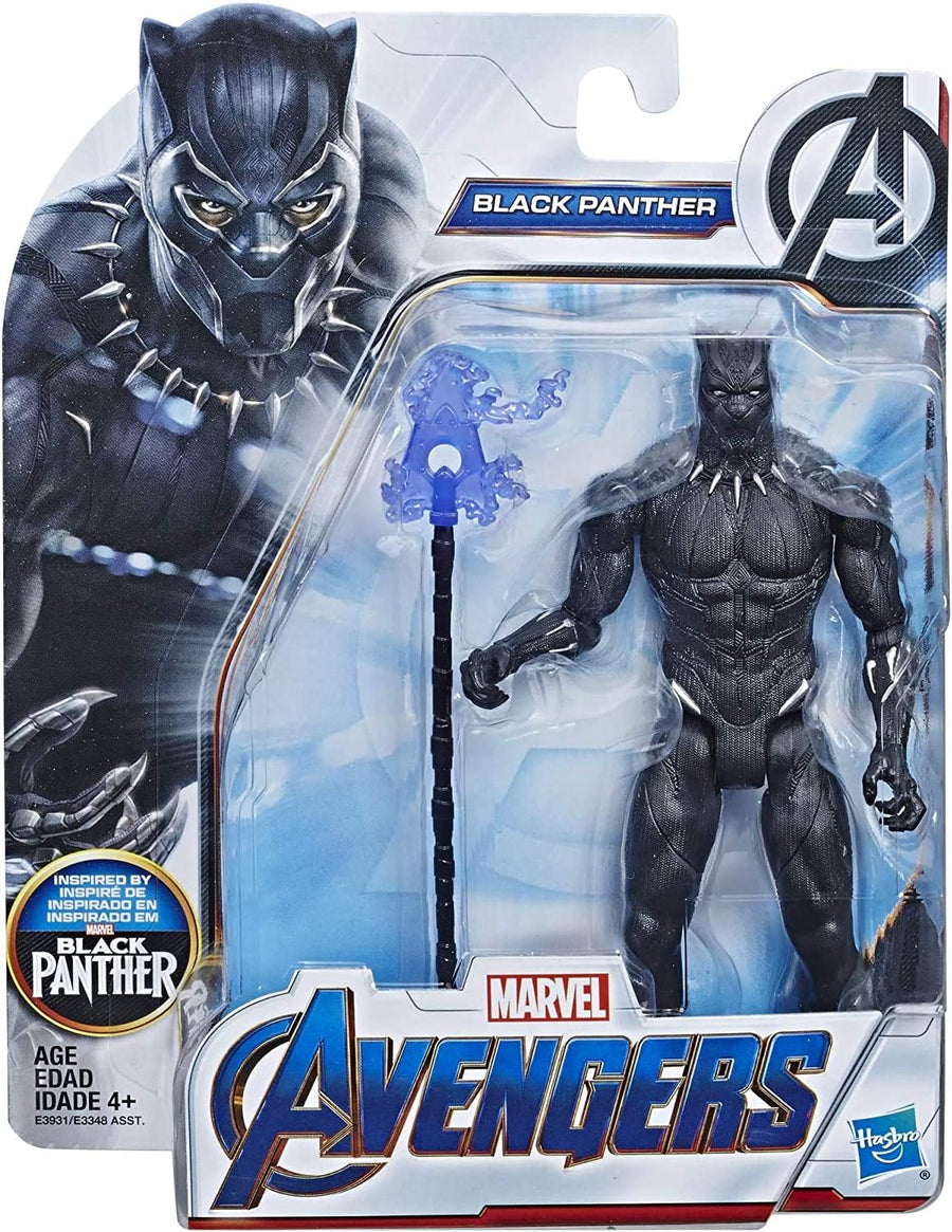 Black Panther Marvel Avengers 6-inch toy figure by Hasbro featuring detailed costume and poseable design.