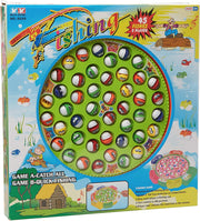 Colorful battery-operated fishing game toy featuring a fishing rod and magnetic fish in vibrant multicolor design.