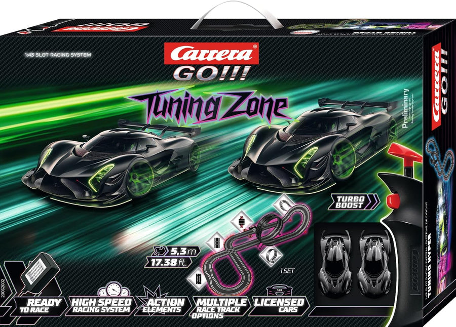 Carrera Tuning Zone Car racing track toy with colorful plastic track pieces and racing cars for children.