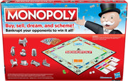 Hasbro Monopoly family board game with colorful game board, tokens, and property cards for fun family gaming sessions.