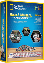 National Geographic rock and mineral card game set by Playzokids featuring colorful illustrated cards for educational fun.