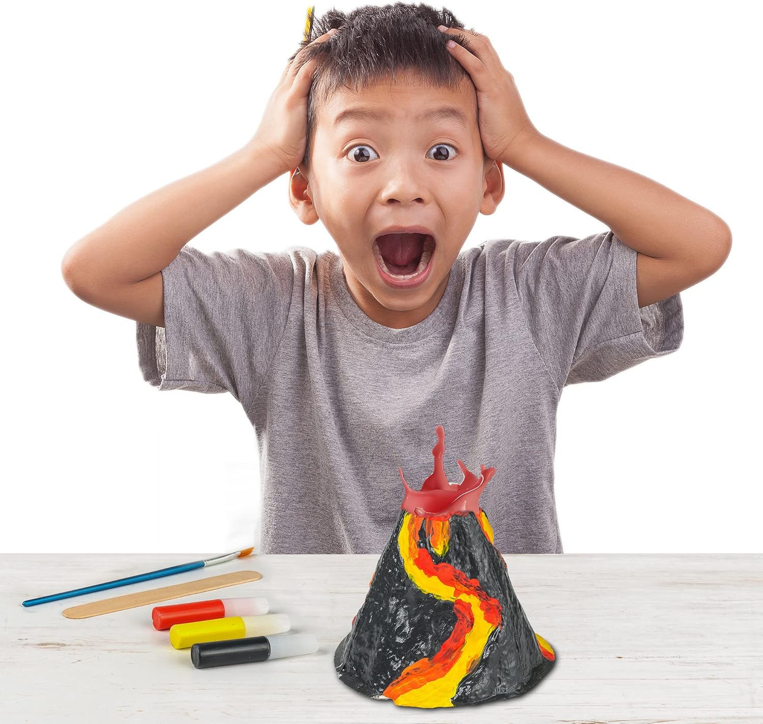Playzokids National Geographic Build Your Own Volcano science kit with plastic volcano model and educational materials.