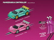 Carrera GO!!! pink action racing race track set with colorful cars and racing accessories for kids' toy entertainment