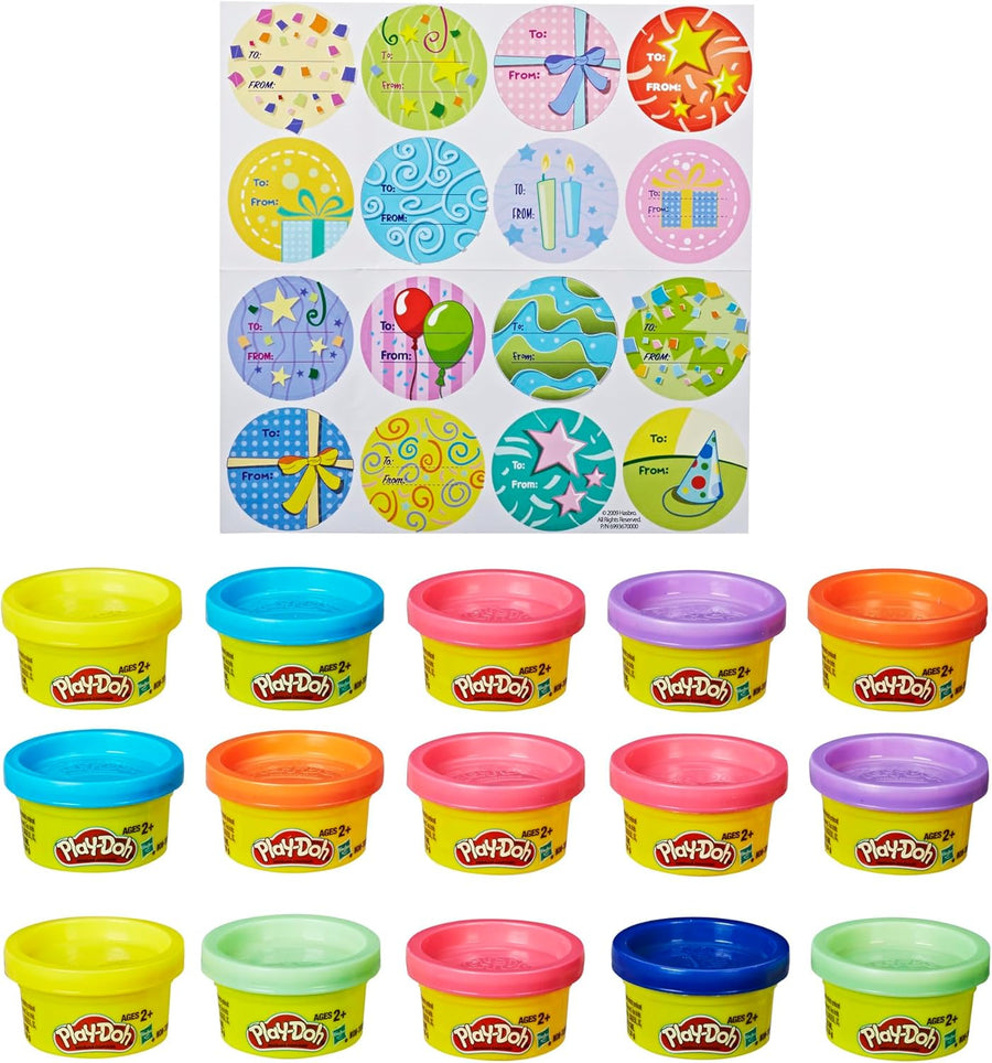 Colorful Play-Doh Party Bag with 15 mini cans of Hasbro Play-Doh toys for kids' party favors and creative fun.