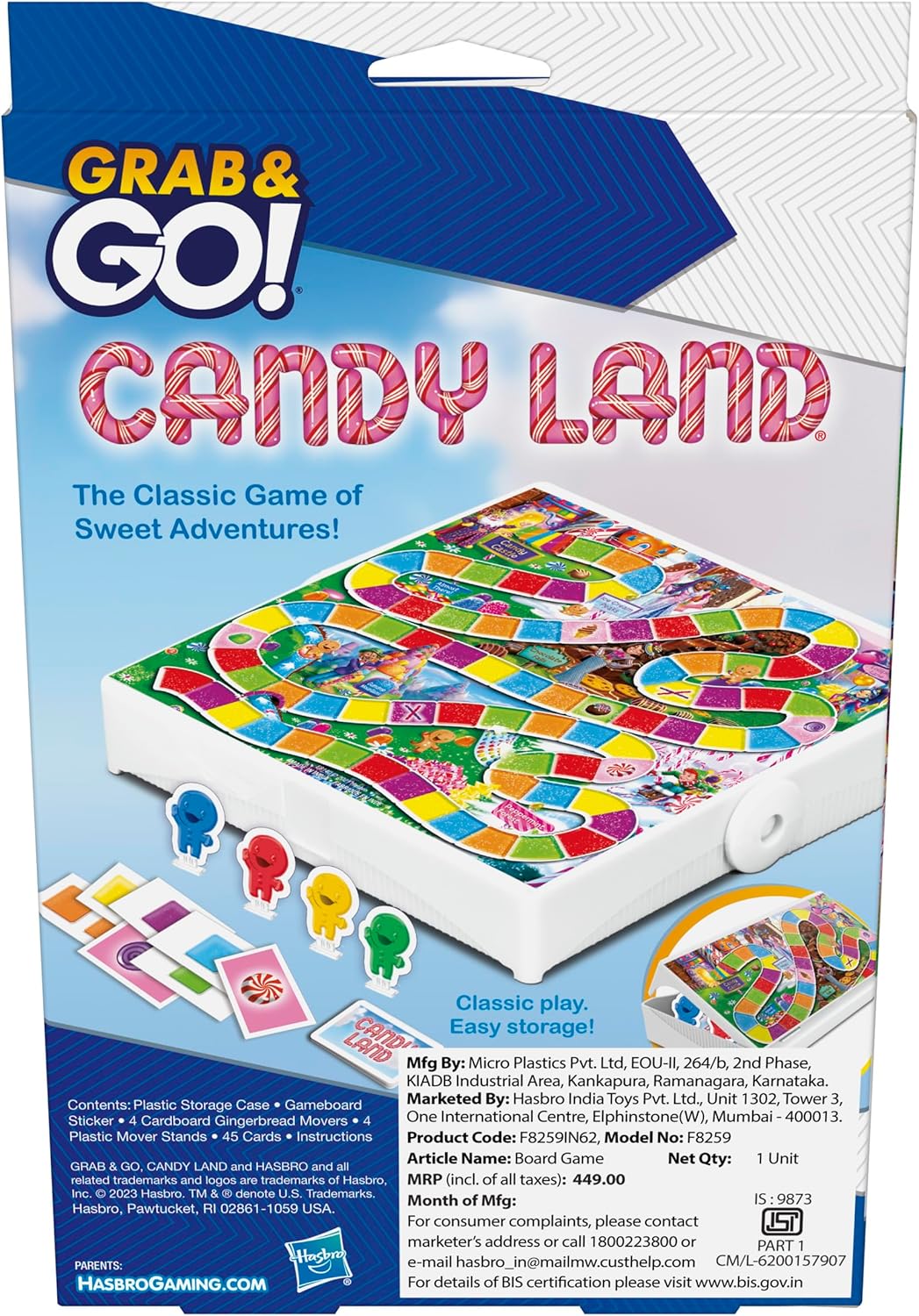 Hasbro Candy Land Grab and Go travel board game with colorful game pieces and game board for kids' fun on the go