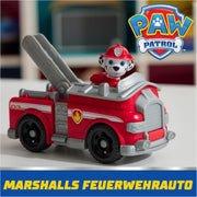 Paw Patrol Marshall fire truck toy with Marshall figure from Spin Master, featuring detailed rescue vehicle and character.