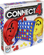 Hasbro Connect 4 board game with colorful plastic discs arranged in a grid for two-player gameplay.