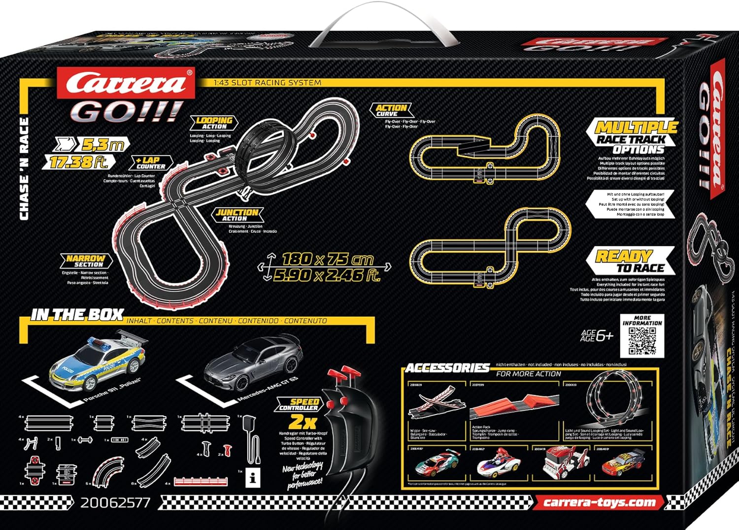 Carrera GO!!! Chase 'n Race Track Set toy with colorful racing track, cars, and accessories for kids' racing fun.