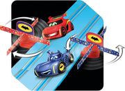 Carrera First DC Bat wheels race track set with colorful toy cars and track pieces for kids' racing play.