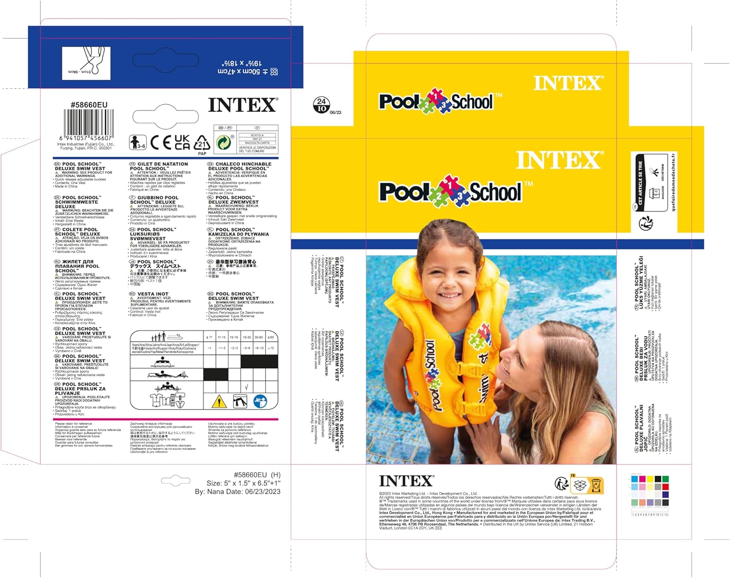 Yellow Playzokids Intex Deluxe Pool Swim Vest with adjustable straps for children's swimming safety.