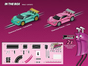 Carrera GO!!! pink action racing race track set with colorful cars and racing accessories for kids' toy entertainment