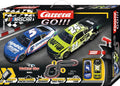 Carrera GO!!! Nascar 3.6 race track set with colorful racing cars and track pieces for kids' toy racing game.