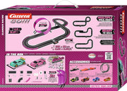 Carrera GO!!! pink action racing race track set with colorful cars and racing accessories for kids' toy entertainment