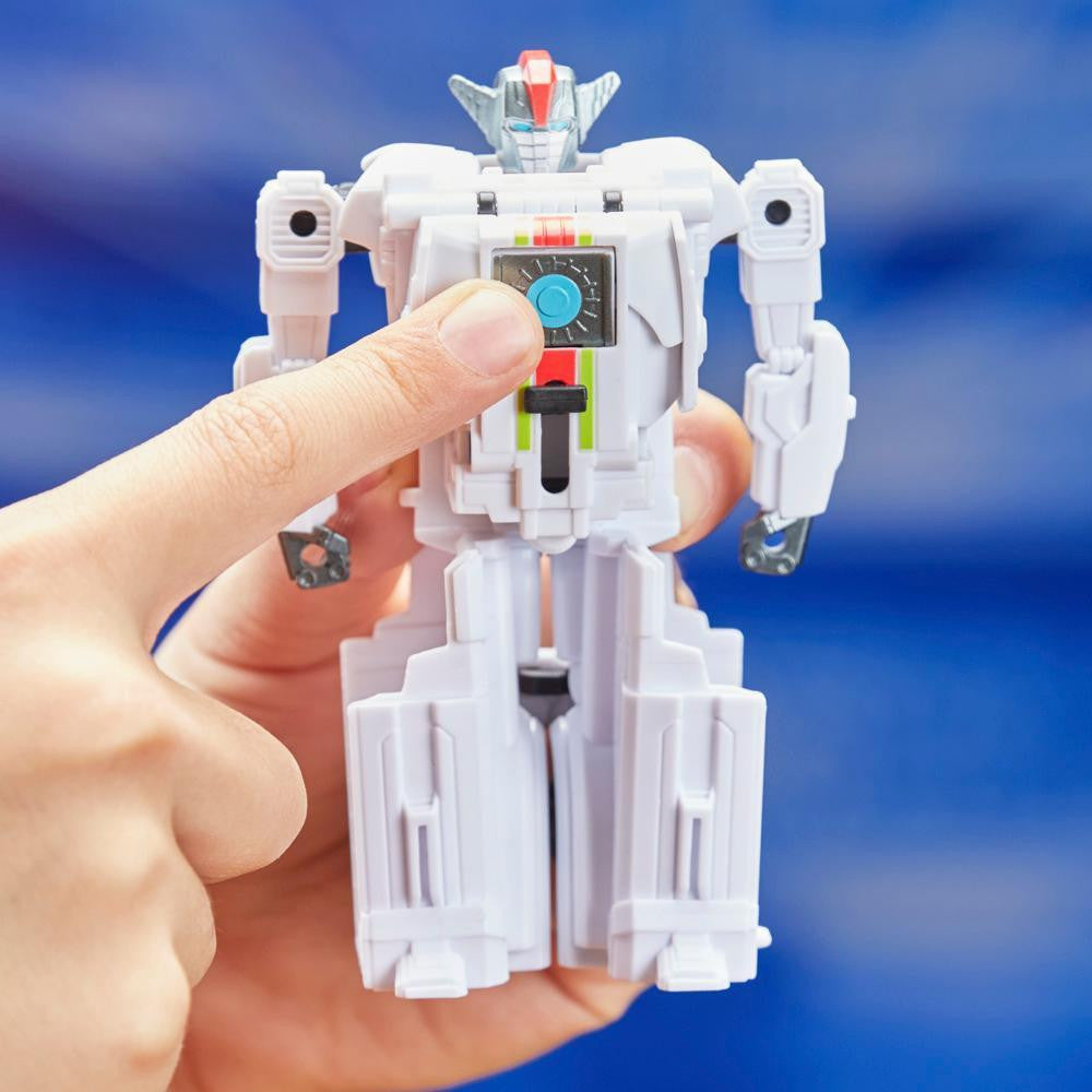Hasbro Transformers COG Wheeljack action figure with detailed robot design and vibrant colors, posed standing with accessories.