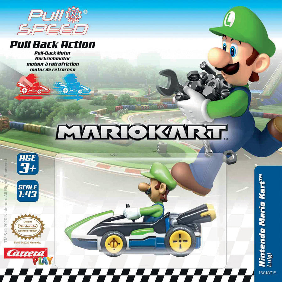 Carrera Super Mario Kart Luigi toy figure from the Mario Kart series, featuring Luigi in his signature green outfit.
