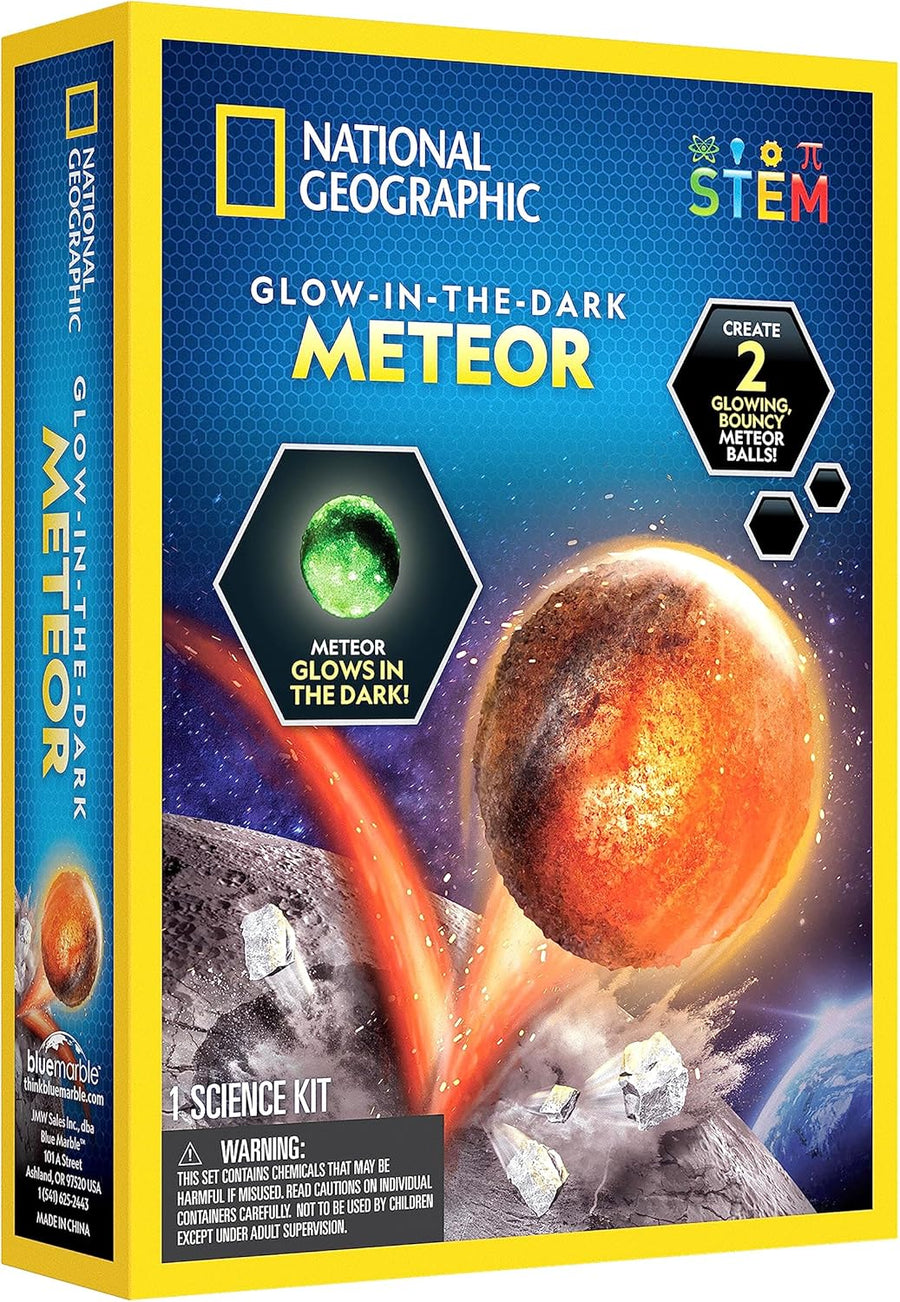 Playzokids glow-in-the-dark meteor from National Geographic, showcasing a realistic space rock with glowing surface details.